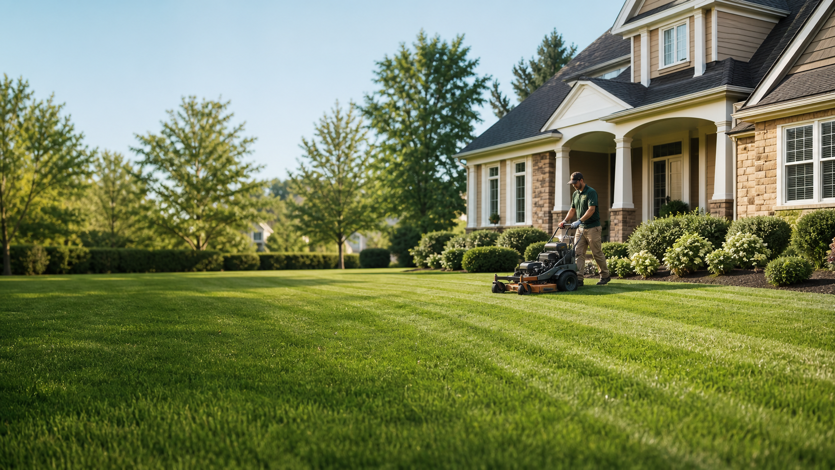 Professional lawn care outside a residential property